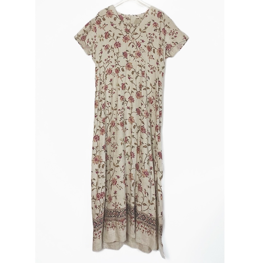 Emma James Womens Linen blend Neutral Cream Multicolor Floral Maxi Dress size 12